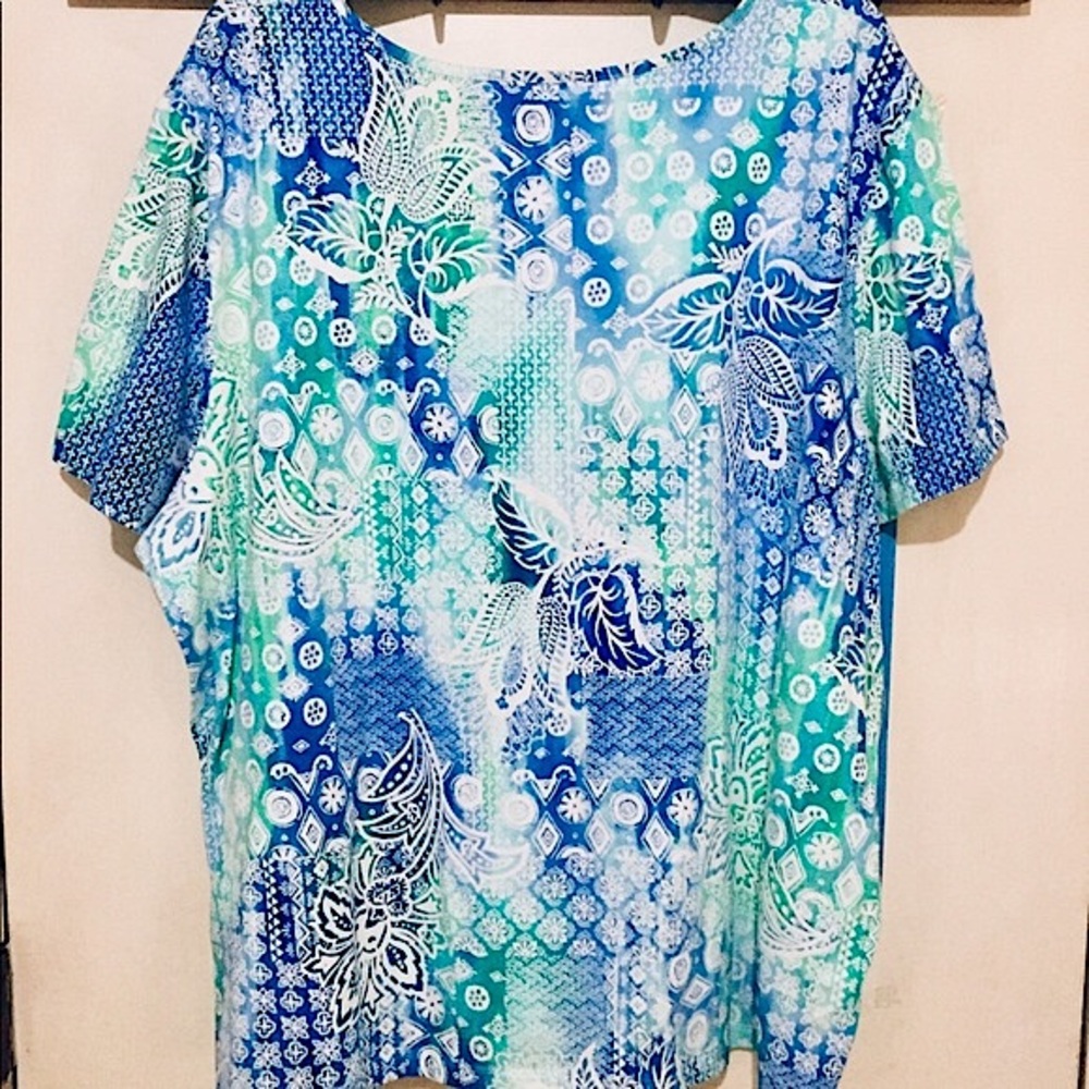 🌴NWOT Alfred Dunner Blue/Green Tropical Top (3X) - Picture 5 of 7